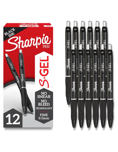Bolígrafos de Gel Sharpie S-Gel 0.5mm Negro - 12 Unidades