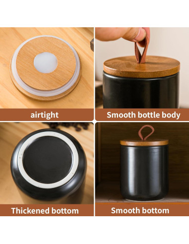 Juego de 3 Tarros de Cerámica Negra Kendiis con Tapa Hermética