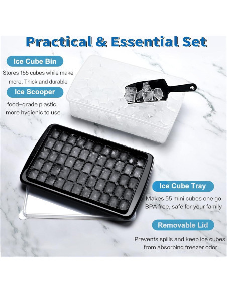 Bandeja de Hielo ARTLEO con Tapa y Contenedor 55 Cubos