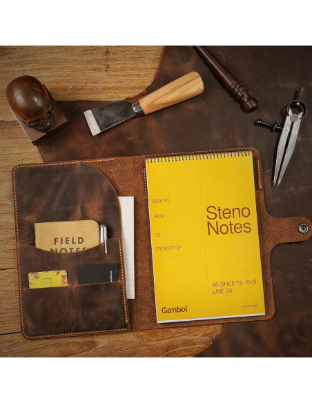 Cubierta de Cuero Genuino para Bloc de Notas Steno 25x17.5cm