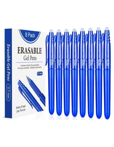 Bolígrafos de Gel Borrables KERIFI 0.7mm Azul - Paquete de 8