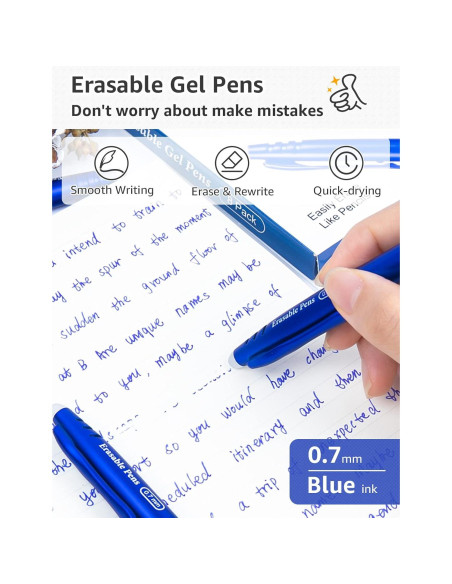 Bolígrafos de Gel Borrables KERIFI 0.7mm Azul - Paquete de 8