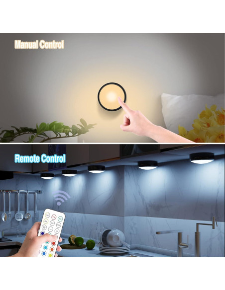ILUXY Luces LED Puck con Control Remoto, Paquete de 6, Negro