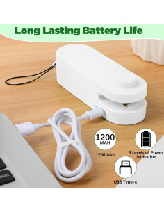 Mini Sello de Bolsas 2 en 1 Genérico Blanco - Cortador y Sellador USB-C 2