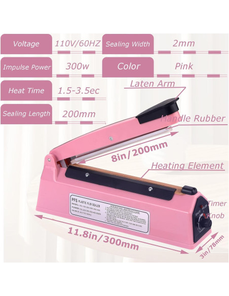Sellador Térmico Manual de Bolsas WINTOWIN 20 cm Rosa