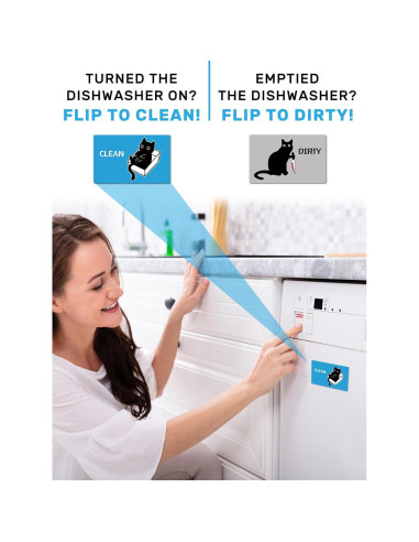 Imán de Lavavajillas PWHINGN Gato Negro Limpio Sucio 9.7x5.6cm