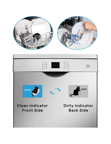 Imán de Lavavajillas PWHINGN Gato Negro Limpio Sucio 9.7x5.6cm