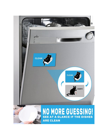 Imán de Lavavajillas PWHINGN Gato Negro Limpio Sucio 9.7x5.6cm