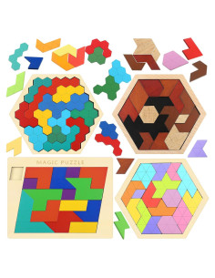 BBTO 4 Bloques de Rompecabezas Hexagonales de Madera 0.58kg