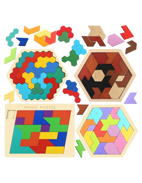 BBTO 4 Bloques de Rompecabezas Hexagonales de Madera 0.58kg