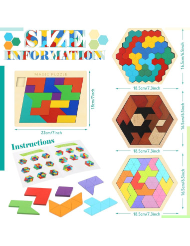 BBTO 4 Bloques de Rompecabezas Hexagonales de Madera 0.58kg