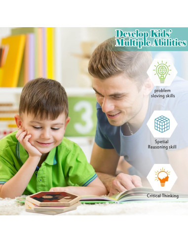 BBTO 4 Bloques de Rompecabezas Hexagonales de Madera 0.58kg