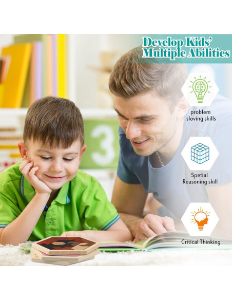 BBTO 4 Bloques de Rompecabezas Hexagonales de Madera 0.58kg