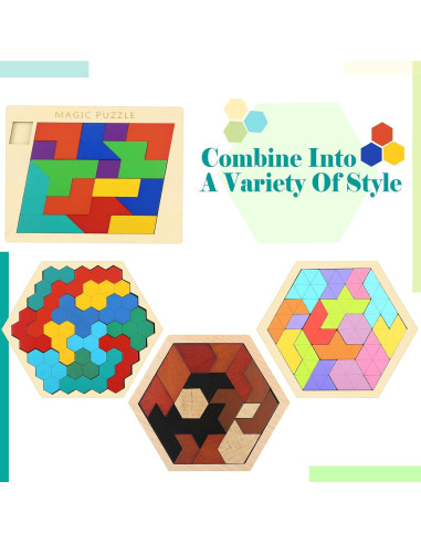BBTO 4 Bloques de Rompecabezas Hexagonales de Madera 0.58kg