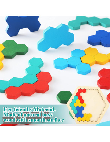 BBTO 4 Bloques de Rompecabezas Hexagonales de Madera 0.58kg