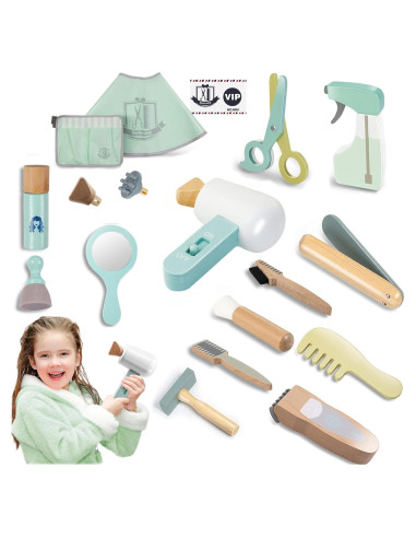Juego de Peluquería de Madera KIDBEST 18 Piezas para Niños