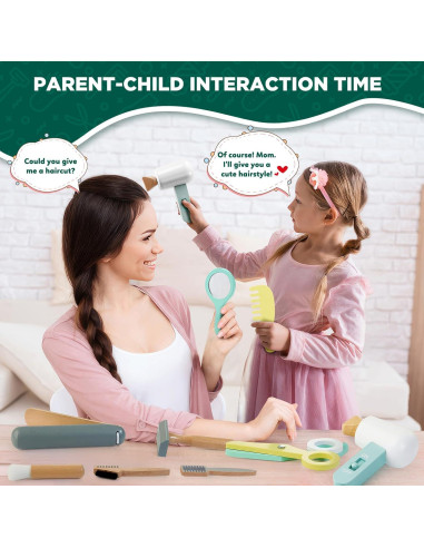 Juego de Peluquería de Madera KIDBEST 18 Piezas para Niños