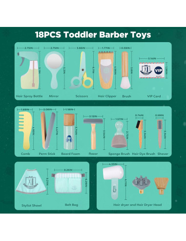 Juego de Peluquería de Madera KIDBEST 18 Piezas para Niños