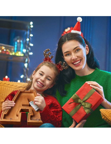 Banco de Monedas Personalizado de Madera 26 Letras - Ahorro Infantil