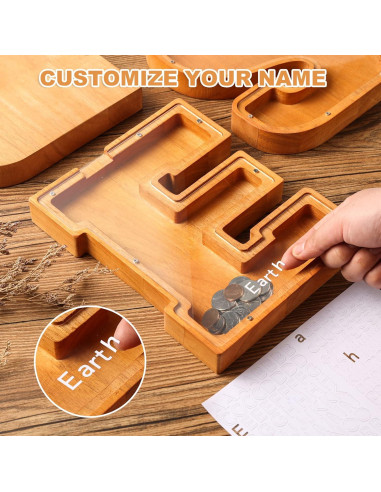 Banco de Monedas Personalizado de Madera 26 Letras - Ahorro Infantil