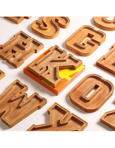 Banco de Monedas Personalizado de Madera 26 Letras - Ahorro Infantil