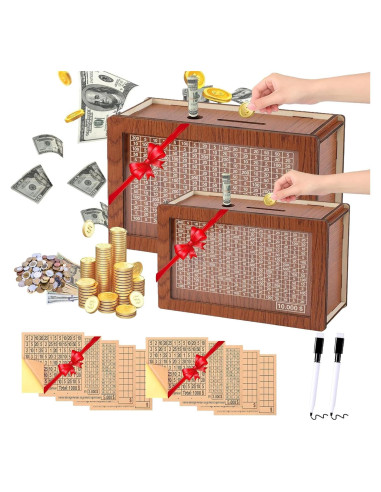 Caja de Ahorro de Dinero MoliDow 2 Packs Madera 10,000 Objetivos