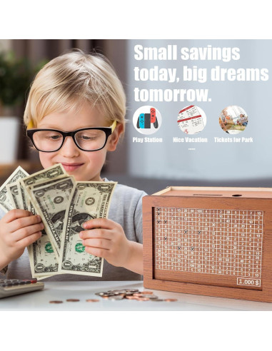 Caja de Ahorro de Dinero MoliDow 2 Packs Madera 10,000 Objetivos