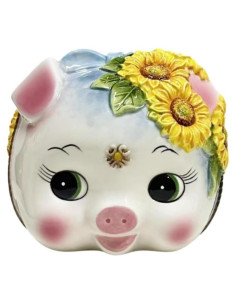 Hucha de Cerámica Pequeña FORLONG Cerdo 3D Girasol Amarillo