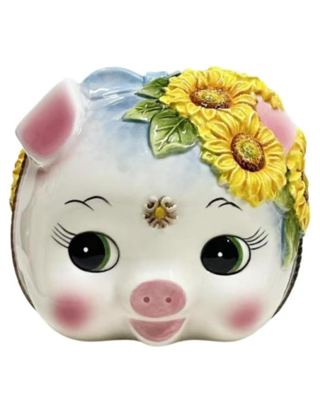 Hucha de Cerámica Pequeña FORLONG Cerdo 3D Girasol Amarillo