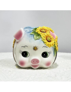 Hucha de Cerámica Pequeña FORLONG Cerdo 3D Girasol Amarillo 2