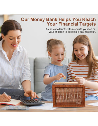 Caja de Ahorro de Dinero MoliDow 2 Packs Madera 10,000 Objetivos