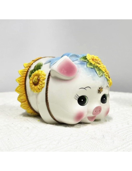 Hucha de Cerámica Pequeña FORLONG Cerdo 3D Girasol Amarillo