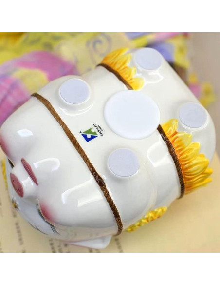 Hucha de Cerámica Pequeña FORLONG Cerdo 3D Girasol Amarillo