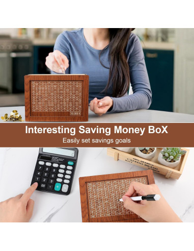 Caja de Ahorro de Dinero MoliDow 2 Packs Madera 10,000 Objetivos