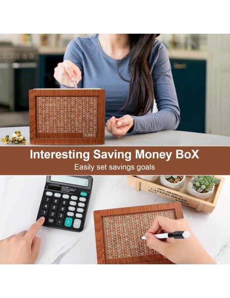 Caja de Ahorro de Dinero MoliDow 2 Packs Madera 10,000 Objetivos