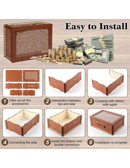 Caja de Ahorro de Dinero MoliDow 2 Packs Madera 10,000 Objetivos