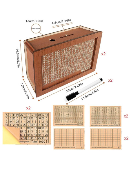 Caja de Ahorro de Dinero MoliDow 2 Packs Madera 10,000 Objetivos