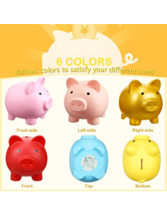 Paquete de 6 Alcancías de Plástico Cerdo Coloridas 15.24 cm 2