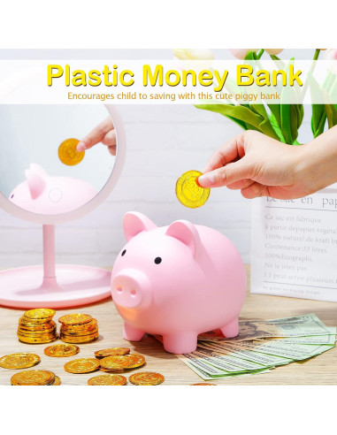 Paquete de 6 Alcancías de Plástico Cerdo Coloridas 15.24 cm