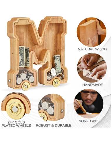 Banco de Dinero de Letras de Madera NBTORCH para Niños