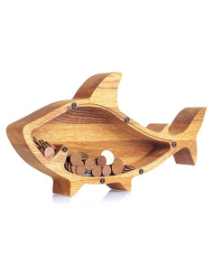 Hucha de Madera de Roble en Forma de Tiburón WOODPRESENTS