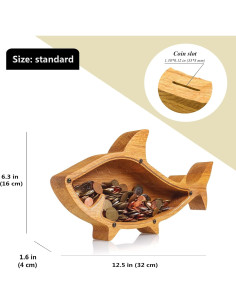 Hucha de Madera de Roble en Forma de Tiburón WOODPRESENTS 2