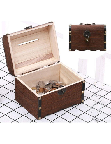 Hucha de Madera Tookie con Cerradura Vintage 14x15x20cm