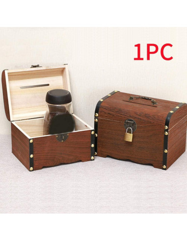 Hucha de Madera Tookie con Cerradura Vintage 14x15x20cm