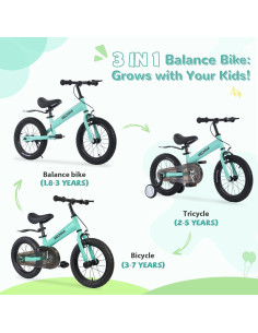 Bicicleta de Equilibrio 3-en-1 BALINGE 14" Verde Claro 2