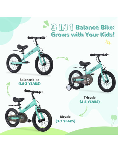 Bicicleta de Equilibrio 3-en-1 BALINGE 14" Verde Claro