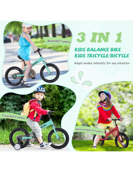 Bicicleta de Equilibrio 3-en-1 BALINGE 14" Verde Claro
