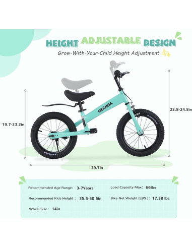 Bicicleta de Equilibrio 3-en-1 BALINGE 14" Verde Claro