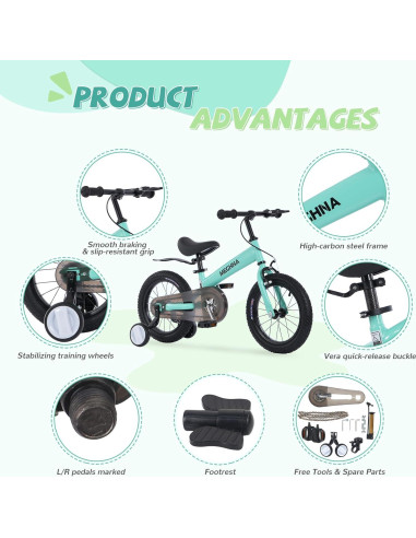 Bicicleta de Equilibrio 3-en-1 BALINGE 14" Verde Claro