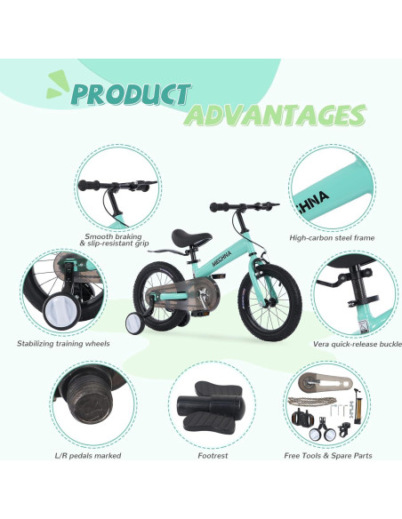 Bicicleta de Equilibrio 3-en-1 BALINGE 14" Verde Claro